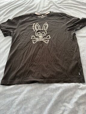 Psycho Bunny Black Tee with White Outline Skull-Bunny